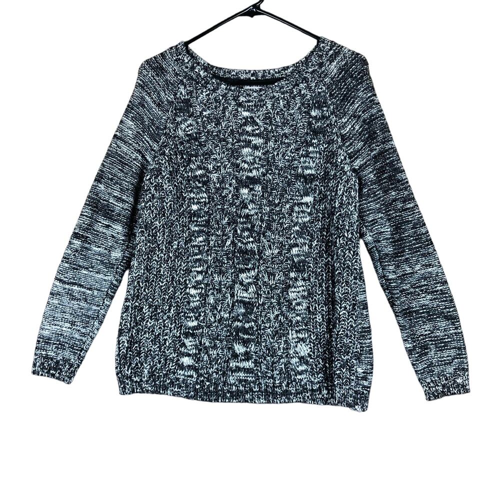 Sonoma Womens Sweater Black White Cable Knit Long Sleeve Fisherman Large